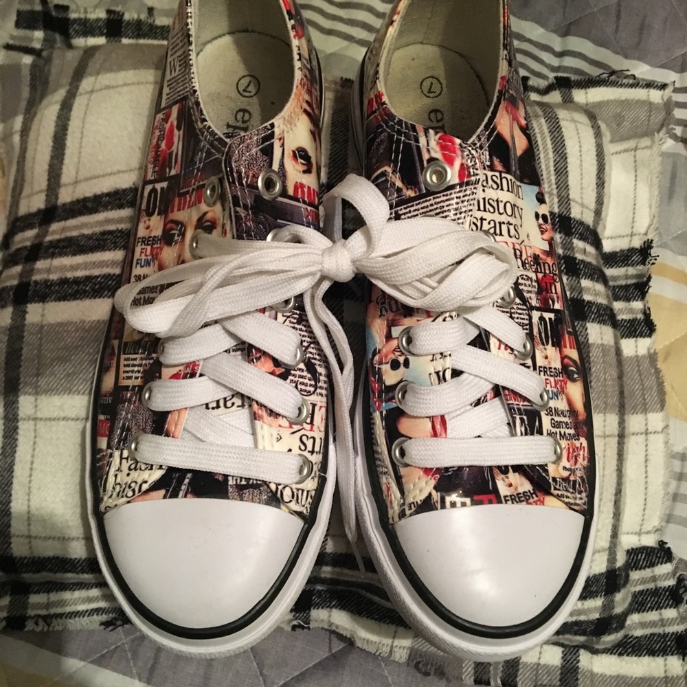 Magazine print shoes